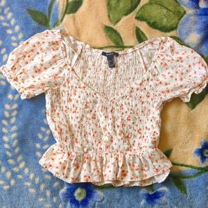 Forever 21 White and Pink Smocked Top